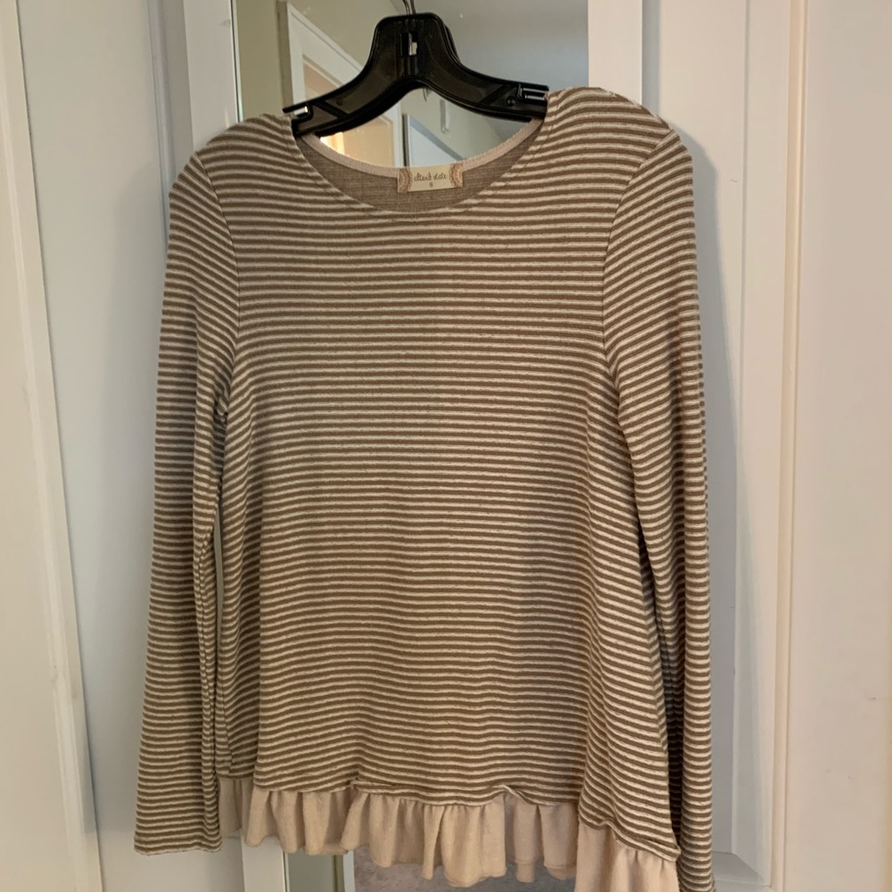 Brown and a white striped long sleeve blouse. Size small